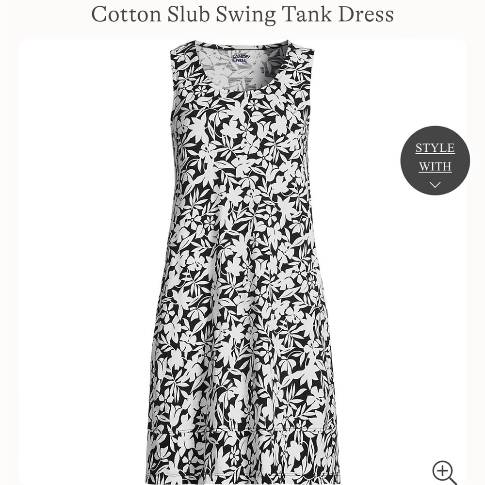 Land’s End cotton slub swing dress in Black Havana. Love this print!